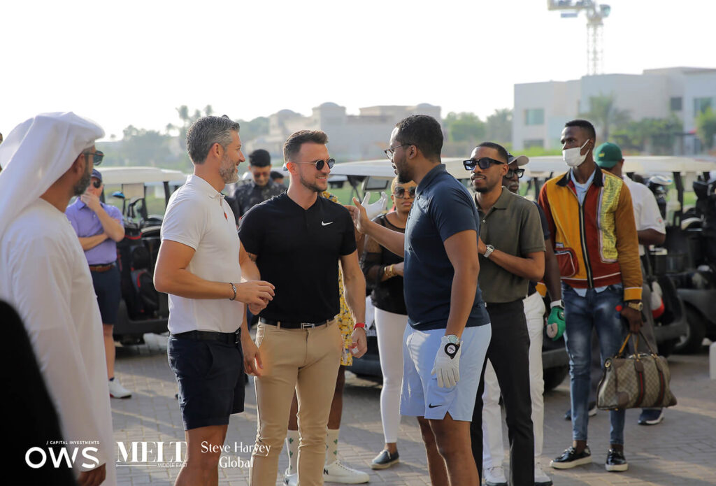 Golfers meeting each other prior to the event