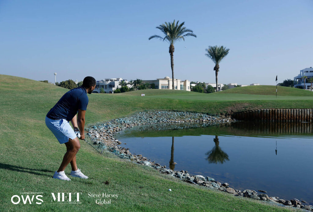 Golfer sizing up shot